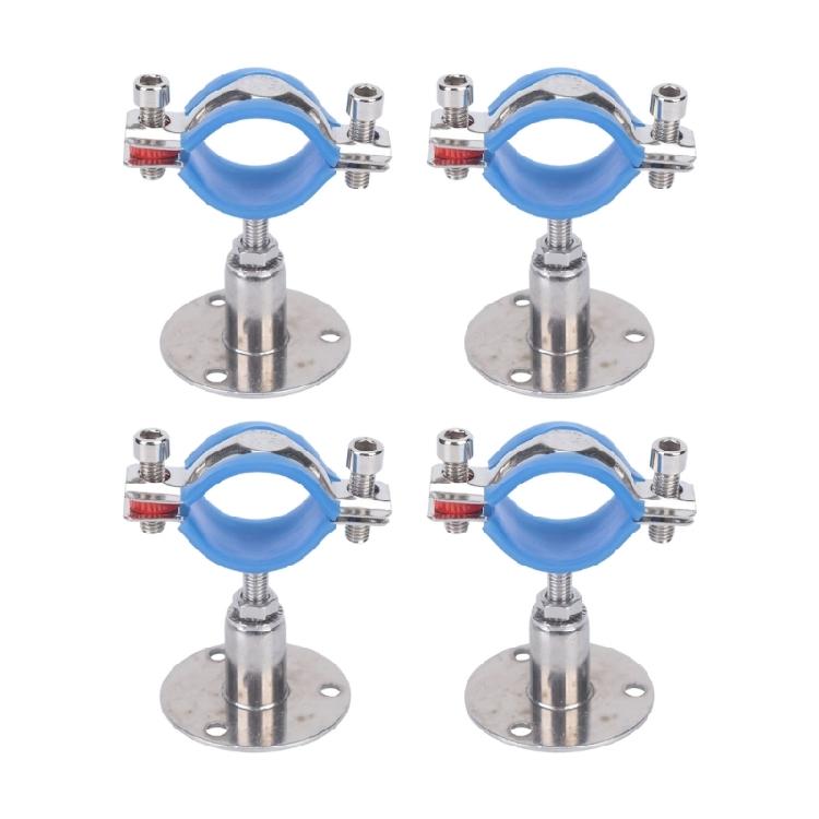 Round Base Pipe Support Bracket 4 Pack with Height Adjustment, Rubber Lined Grip and Stainless Hardware for Repairs