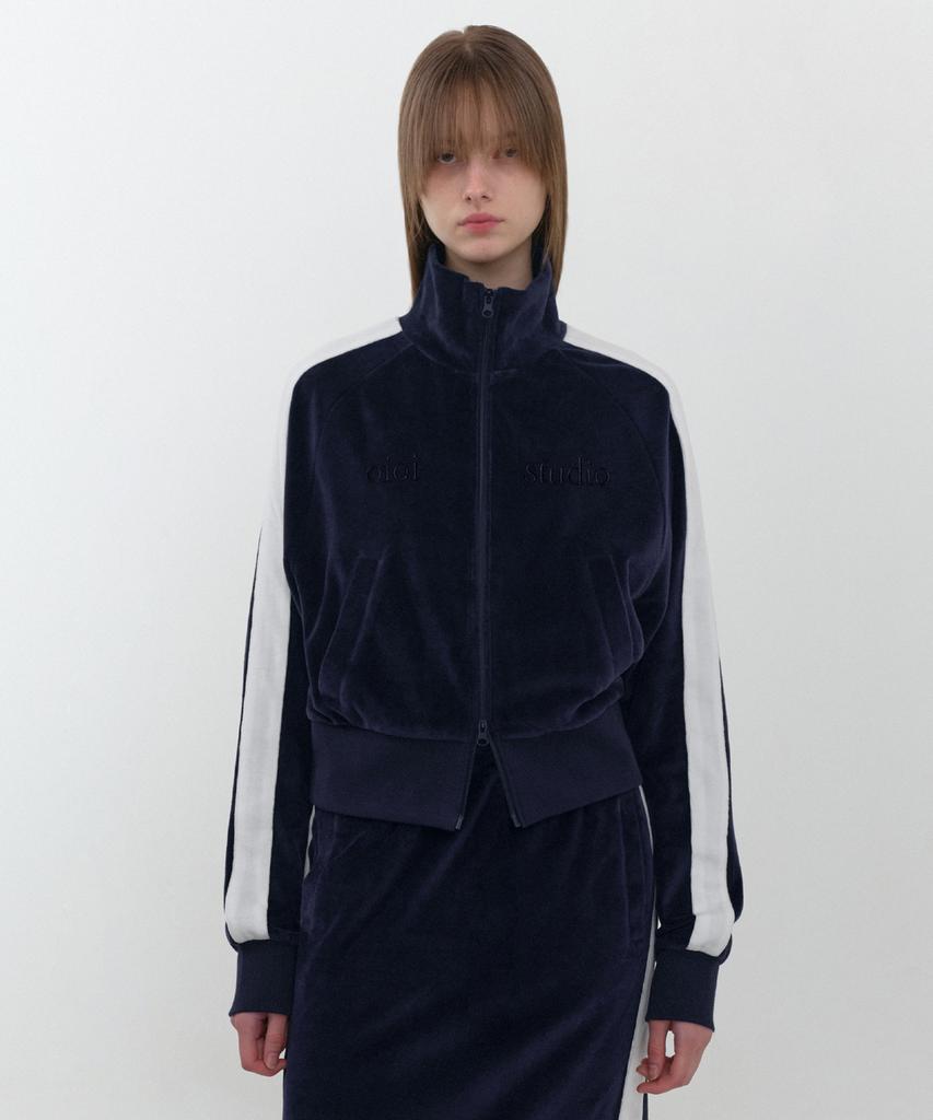 Oioi Collection Layered Logo W Velvet Zip-Up_Navy