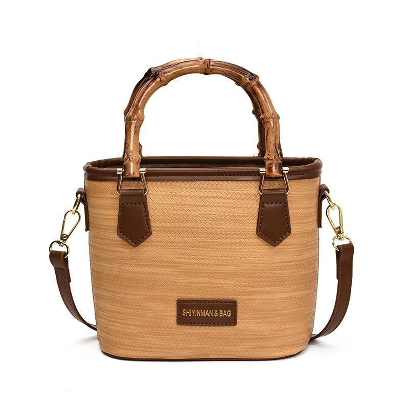 Handtasche, kleiner Eimerbeutel, Damen neu, schlicht und hochwertig, vielseitige Umhängetasche, Nischen-Umhängetasche aus Stroh