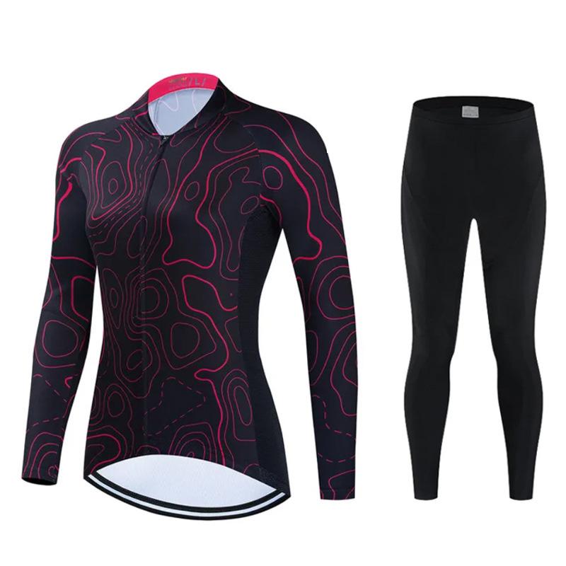 2026 Autumn Velvet Thin Cycling Suit Cycling Suit Bicycle Spring and Women's Long-sleeved Suit Quick-drying Breathable Sunscreen Overalls Trousers