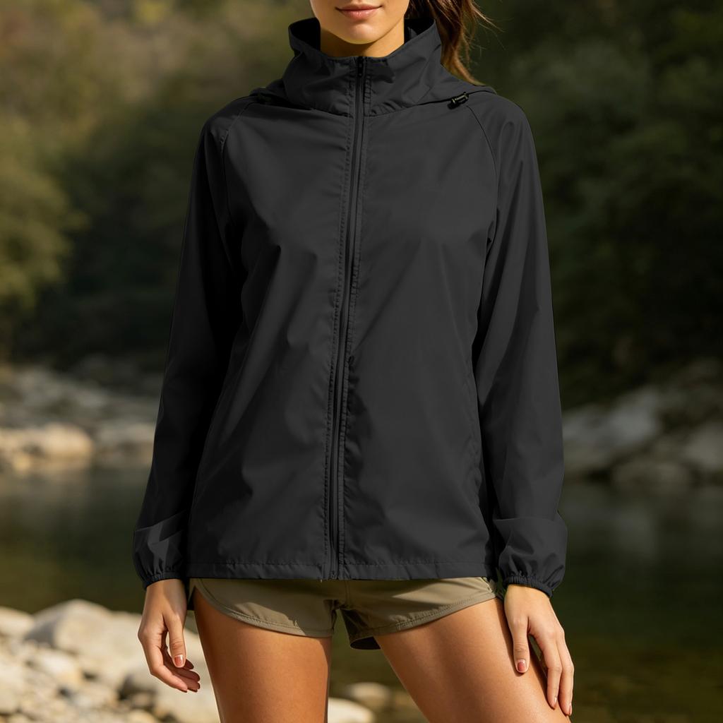 Lightweight Outdoor Windbreaker Jacket for Women Spring Autumn Waterproof Thin Hooded Sports Outerwear Zip Up