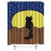 Black Cat on Fence Under Moon Waterproof Shower Curtain Heat Resistant Machine Washable Non-Transparent 180x180cm