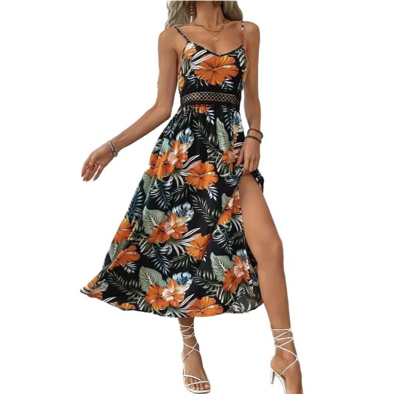 European and American summer fashion French sexy suspender print dress