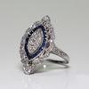 Antique Art Deco Silver Sapphire and Diamond Ring Bridal Wedding Marriage Engagement