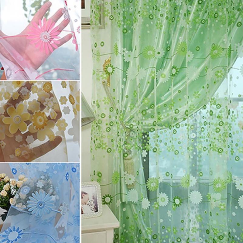 Country Style Floral Print Curtains Decorative Sheer Tulle Multiple Colors 106/79in