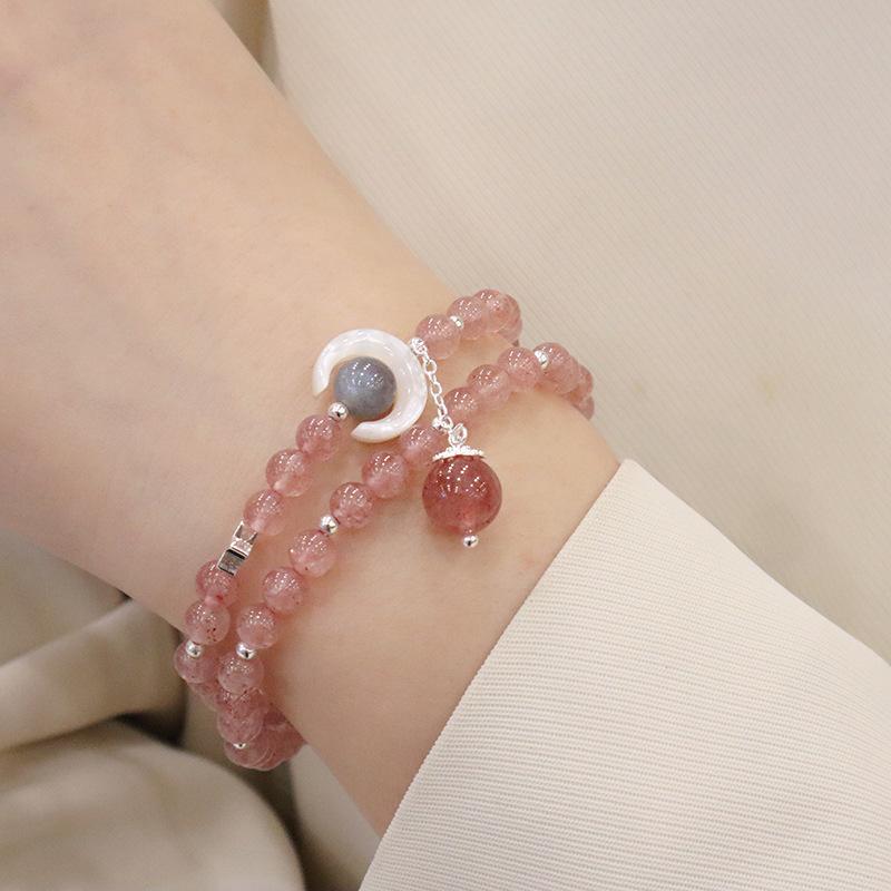 Double Circle Natural Strawberry Crystal Bracelet Bracelet. Bangles Women Fashion Jewelry Accessories Gift