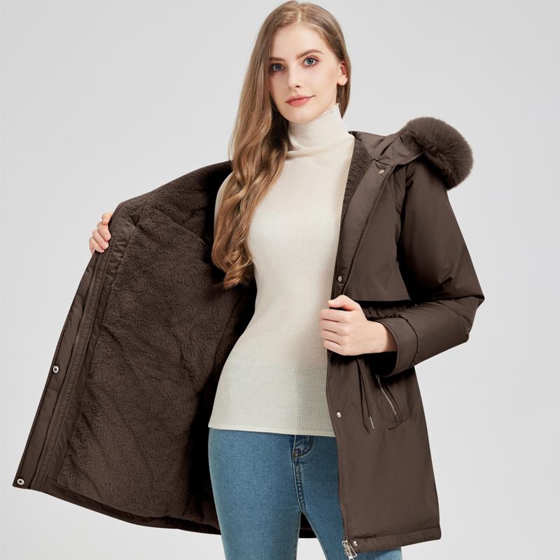 Fashion Winter Coat Female Long Parkas Hooded Faux Fur Collar Detachable Sleeves Loose Thick Warm Women's Jackets