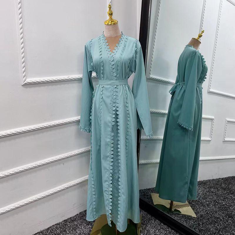 

Fashion Handmade Beaded Cardigan Long Dress Party Belt Dress Nail Beaded Cardigan Dress Light green XL