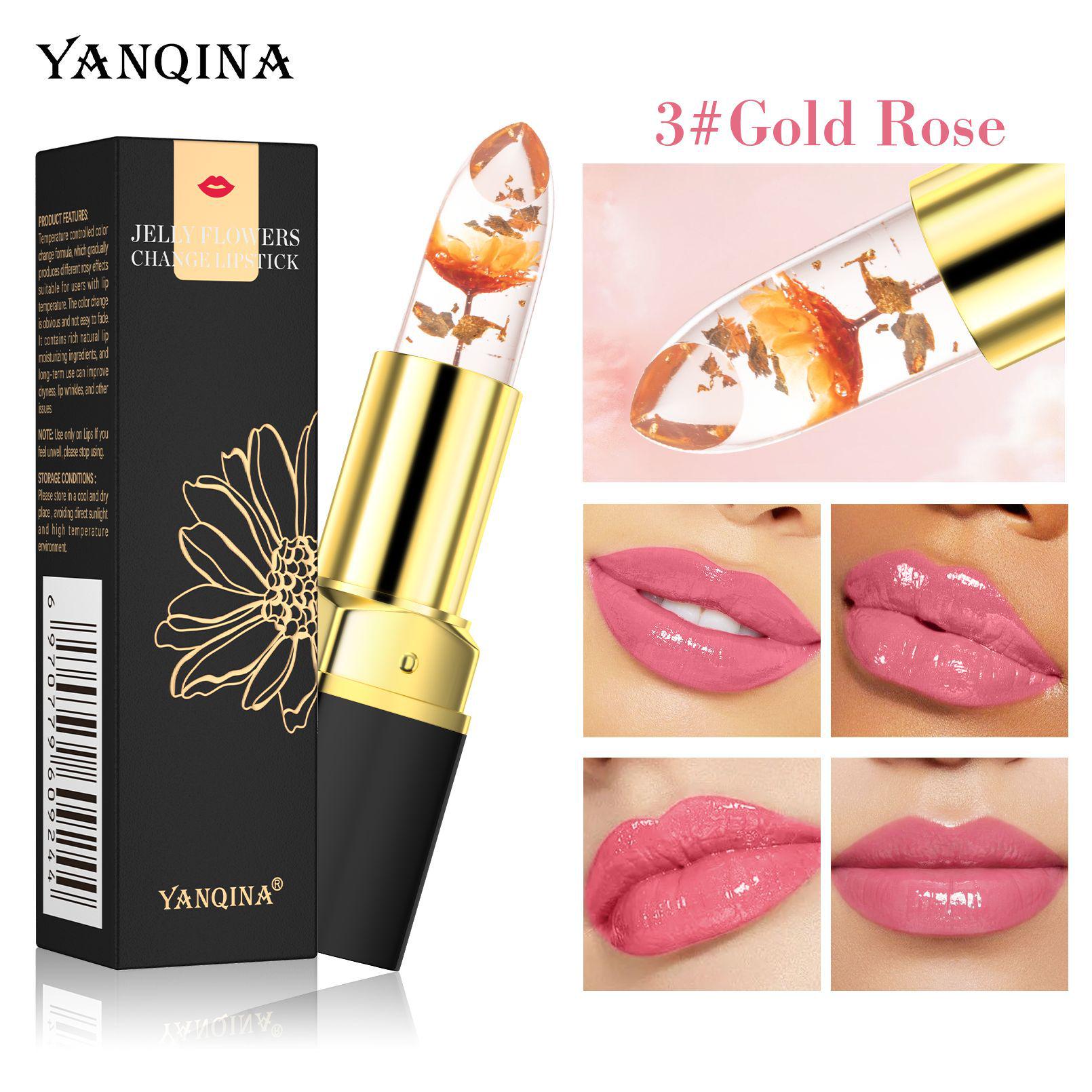 

Color-Changing Jelly Flower Lipstick – Moisturizing, Nourishing, Temperature-Sensitive with Gold Foil. 3.2g