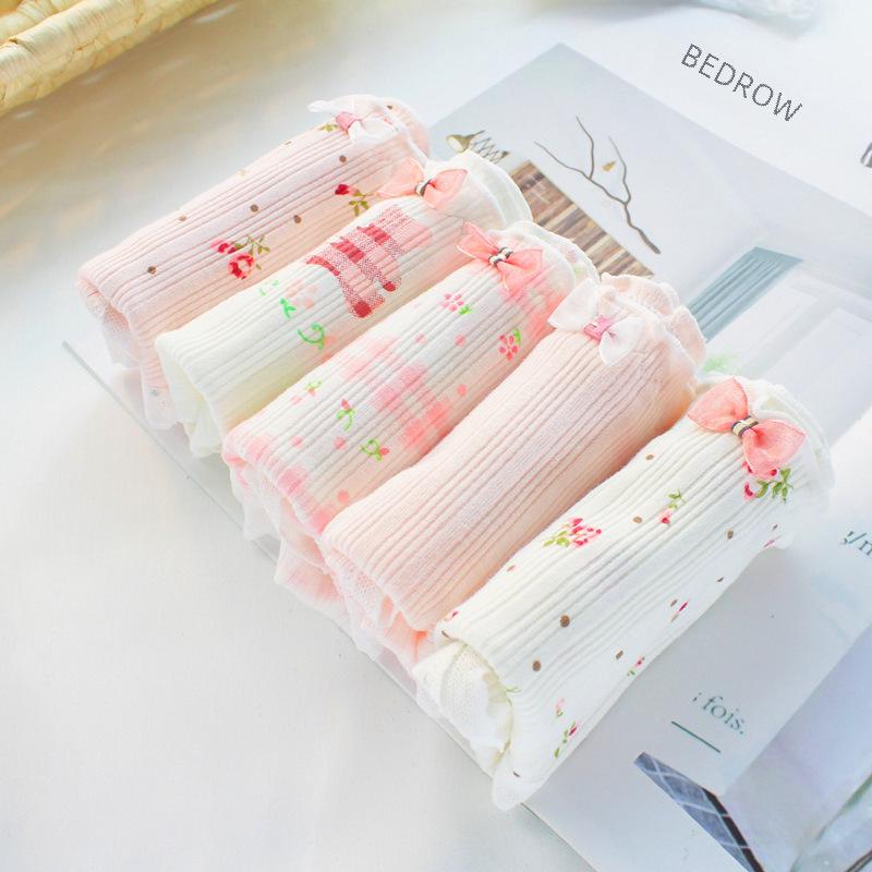 Japanese Floral Lace-Trimmed Mid-Rise Cotton Briefs for Girls and Women