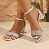 Mode 2025 Neue Perlen-High Heels Damen Sandalen mit offenem Zeh Dicke Absätze Hochzeitsschuhe Braut Plus Ein dünnes Riemchen Knöchelriemchen High Heels