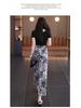 Ice Silk Printed Wide-Leg Women's Pants - Summer 2026, Elastic Waist, Loose Nine-Point Casual Straight-Leg Design