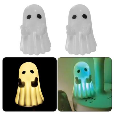 Light-Up Ghost Figurine Halloween Middle Finger Ghost Decoration Lighted Flip-off Ghost Ornament for Party Mantel Shelf Tabletop