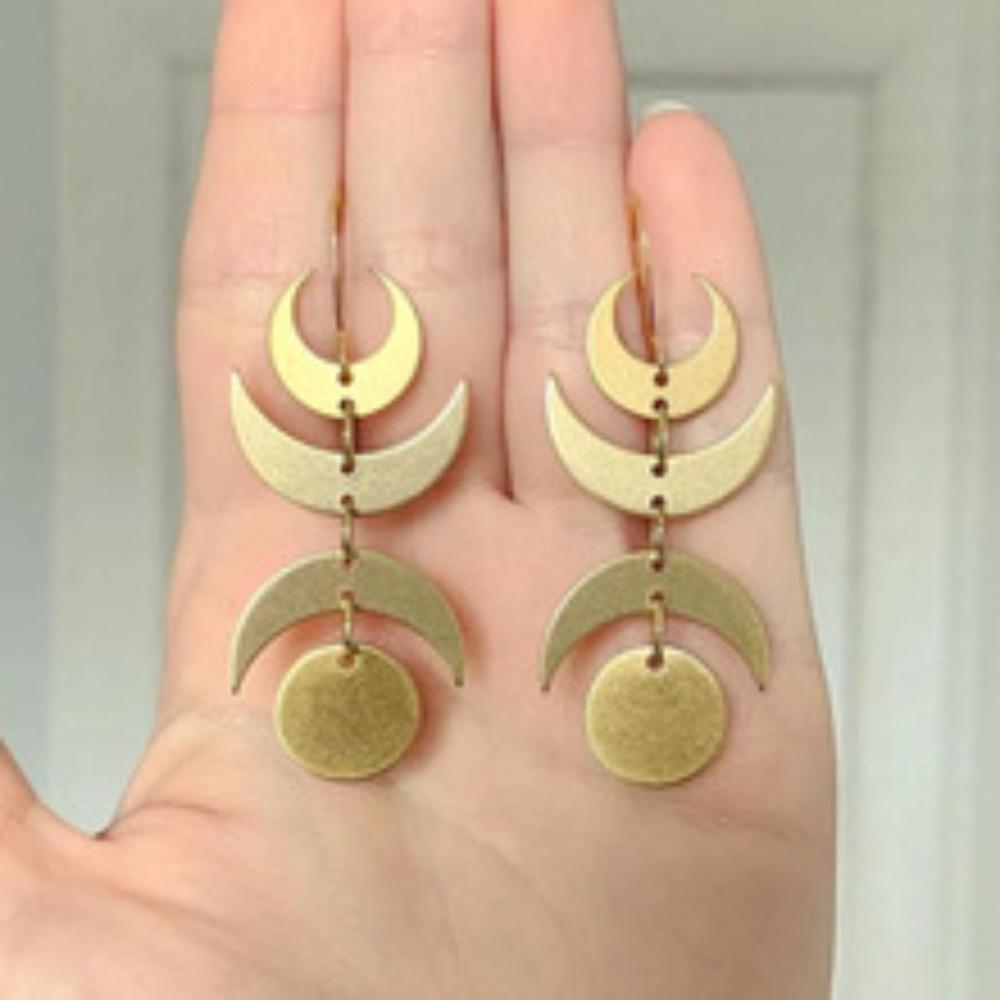 Bohemia Gold Color Stainless Steel Crescent Moon Sun Dangle Earrings for Women Halloween Triple Moon Goddess Amulet Jewelry Gift