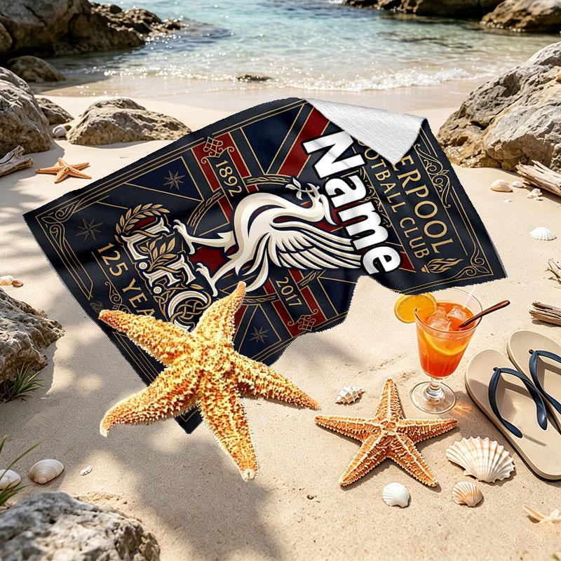 Custom Name Personalized Liverpool Football Club Print Beach Towel, for Trip Camping Beach Party Home Decor, Birthday Gift for Family & Friends