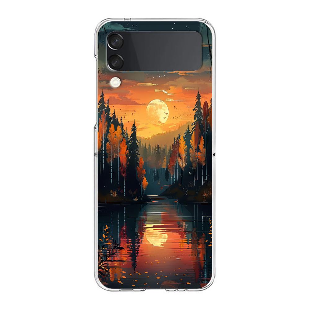 Phone Cover For Samsung Galaxy Z Flip 6 5 4 Case Transparent For Samsung Z Flip 3 Hard PC Foldable Shell Mountain Forest Capas