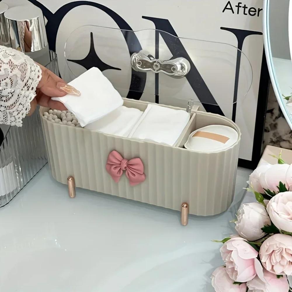 3 Grid Makeup Organizer Large Capacity Clear Lid Storage Box for Swabs Powder Puffs Cosmetics Home Organization Makeup Box