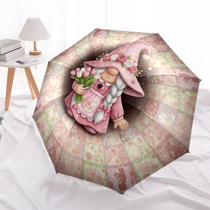 1 st Automatiskt Fällbart Paraply - Tecknat Mönster, Bärbar & Vikbar Design med 8 Ribbor, Jul- Födelsedagspresenter