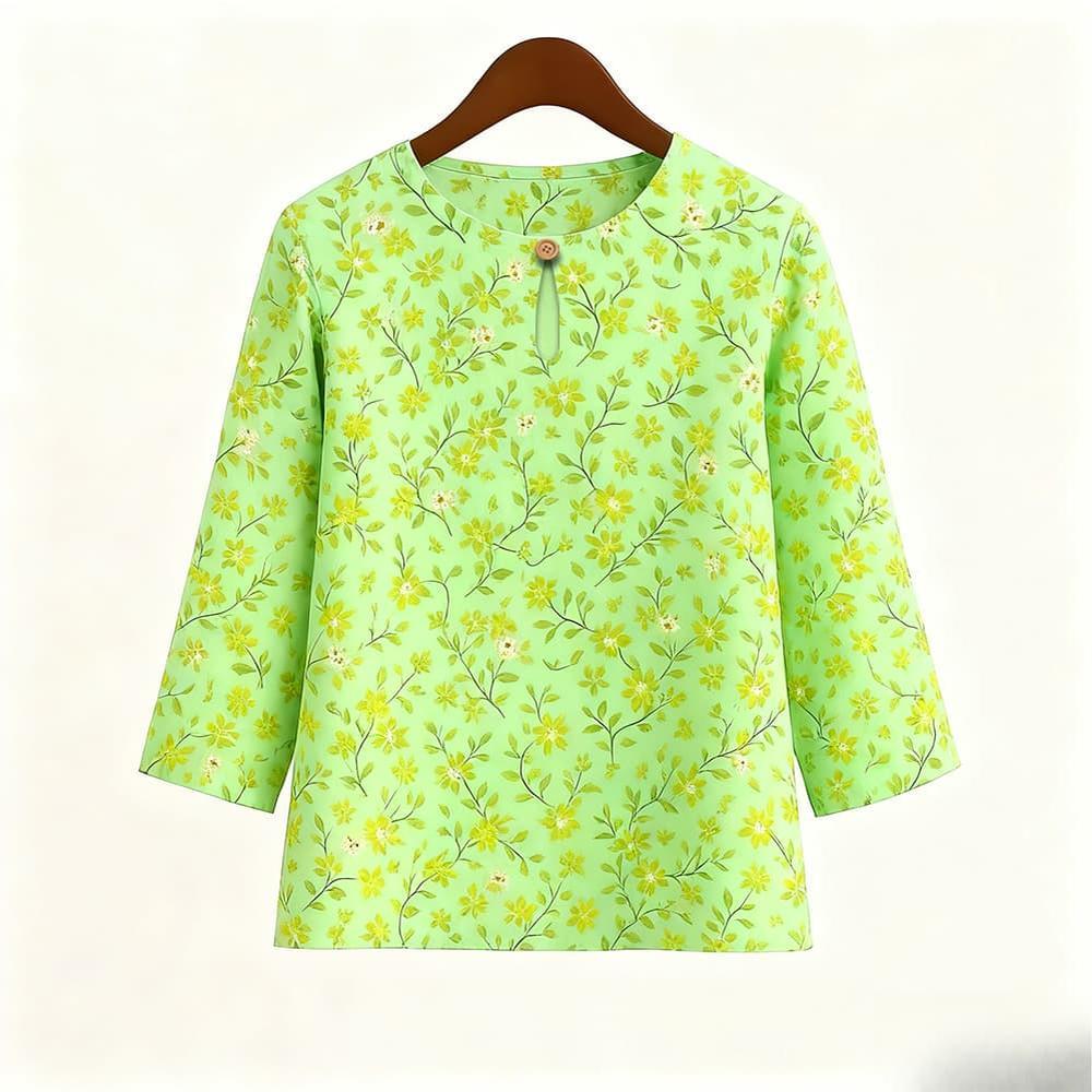 Casual Blouse, Vintage Style, For Women, Floral Print, O Neck, Three Tribal Sleeves, Elegant Loose Top