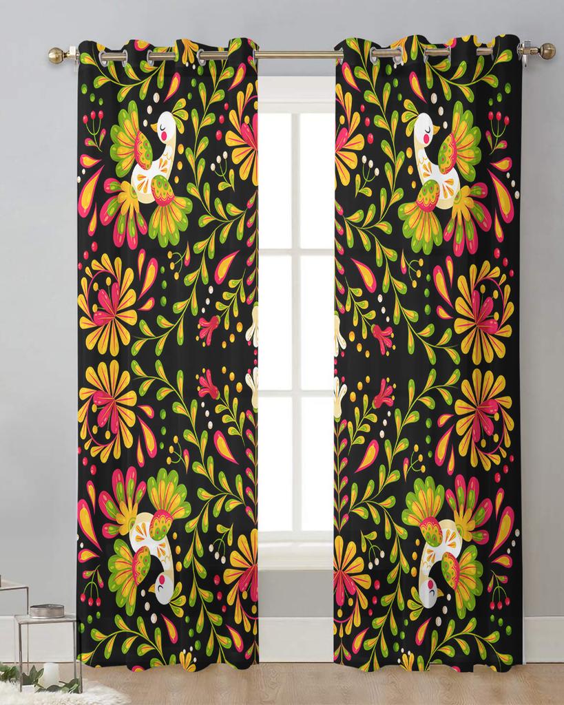 Mexico Geometric Abstract Flower Bird Sheer Curtains for Living Room Decoration Window Curtains Kitchen Tulle Voile Curtains