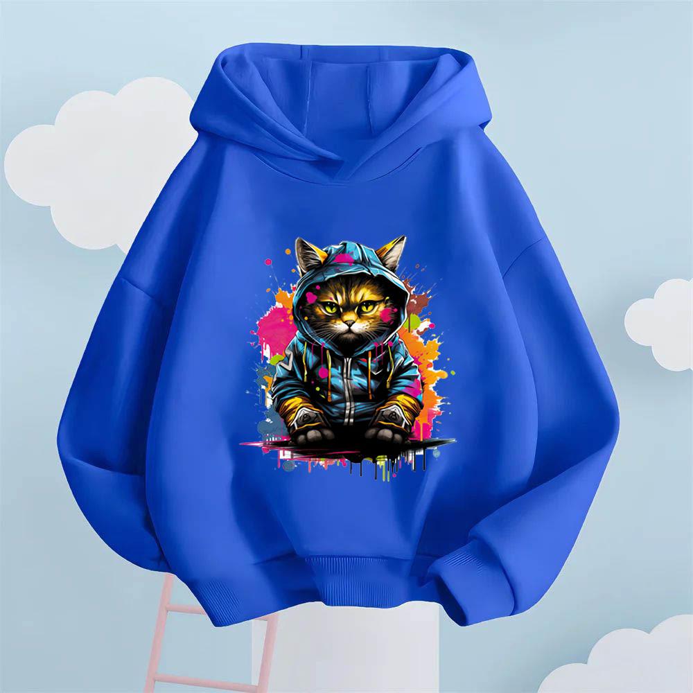 Graffiti Cool Cat Cartoon Printed Kids' Hoodie, Let Children Wear Personality-Filled Hip-Hop Playful Fashion Sense