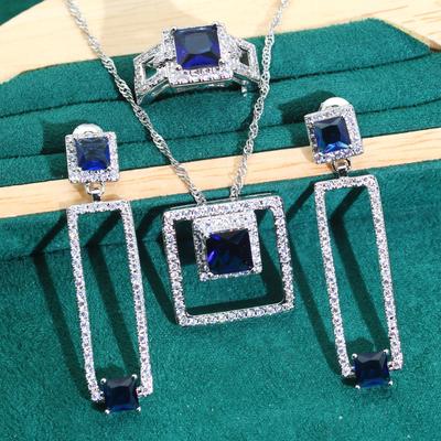 Jewelry European and N Light Luxury Zircon Inlaid Necklace Earring Ring Lady Jewelry Set