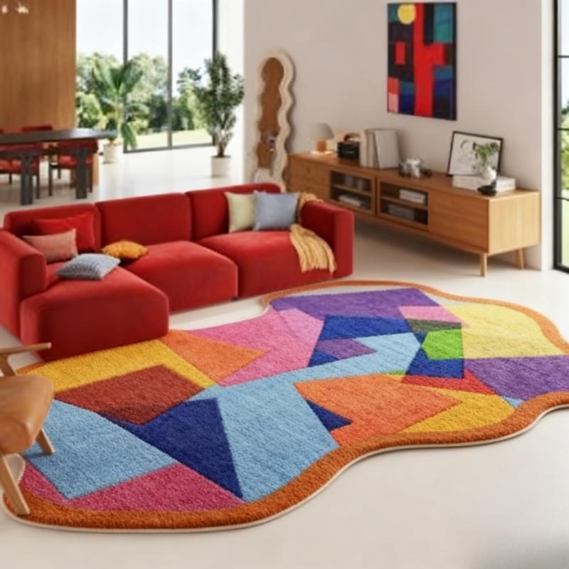 Dopamine Kleur Vloerkleden voor Slaapkamer Onregelmatige Vorm Woonkamer Decoratie Tapijt Wasbaar Lounge Zachte Vloermat Antislip Studiekamer Tapijt 140x200cm