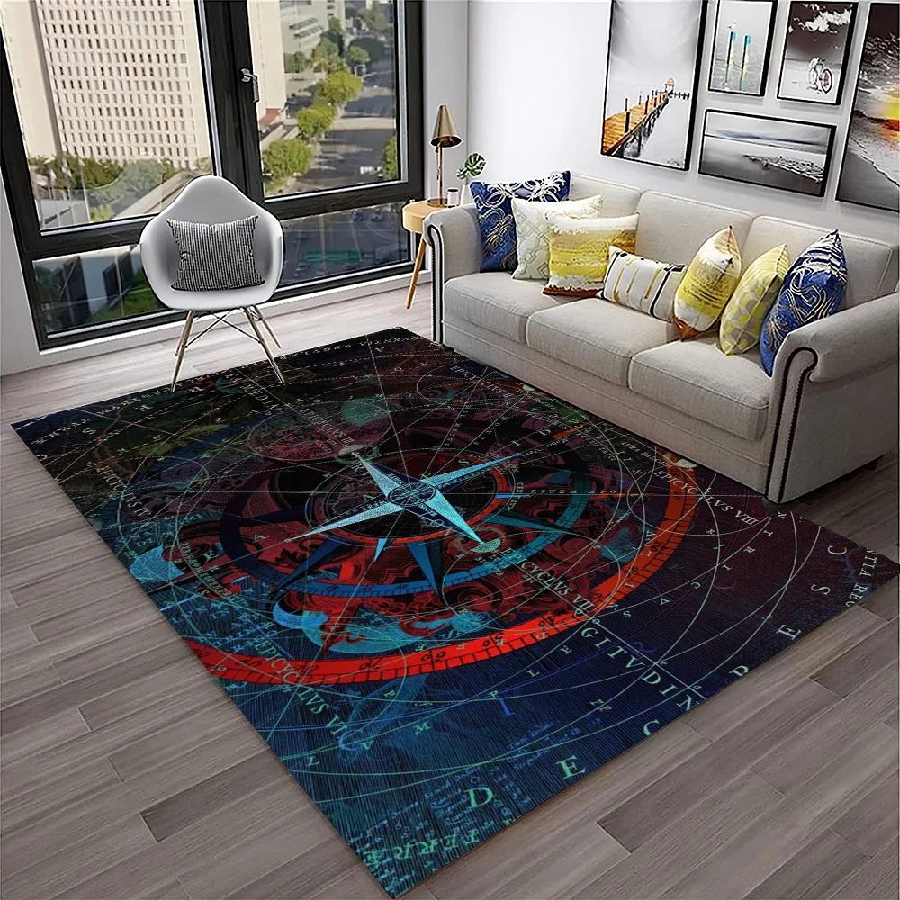 Retro Kompas Navigační Mapa Koberec pro Domácí Obývací Pokoj Ložnici Pohovku Rohožka Dekorace, Koberec do Dětského Hracího Koutku Protiskluzová Podlahová Rohožka