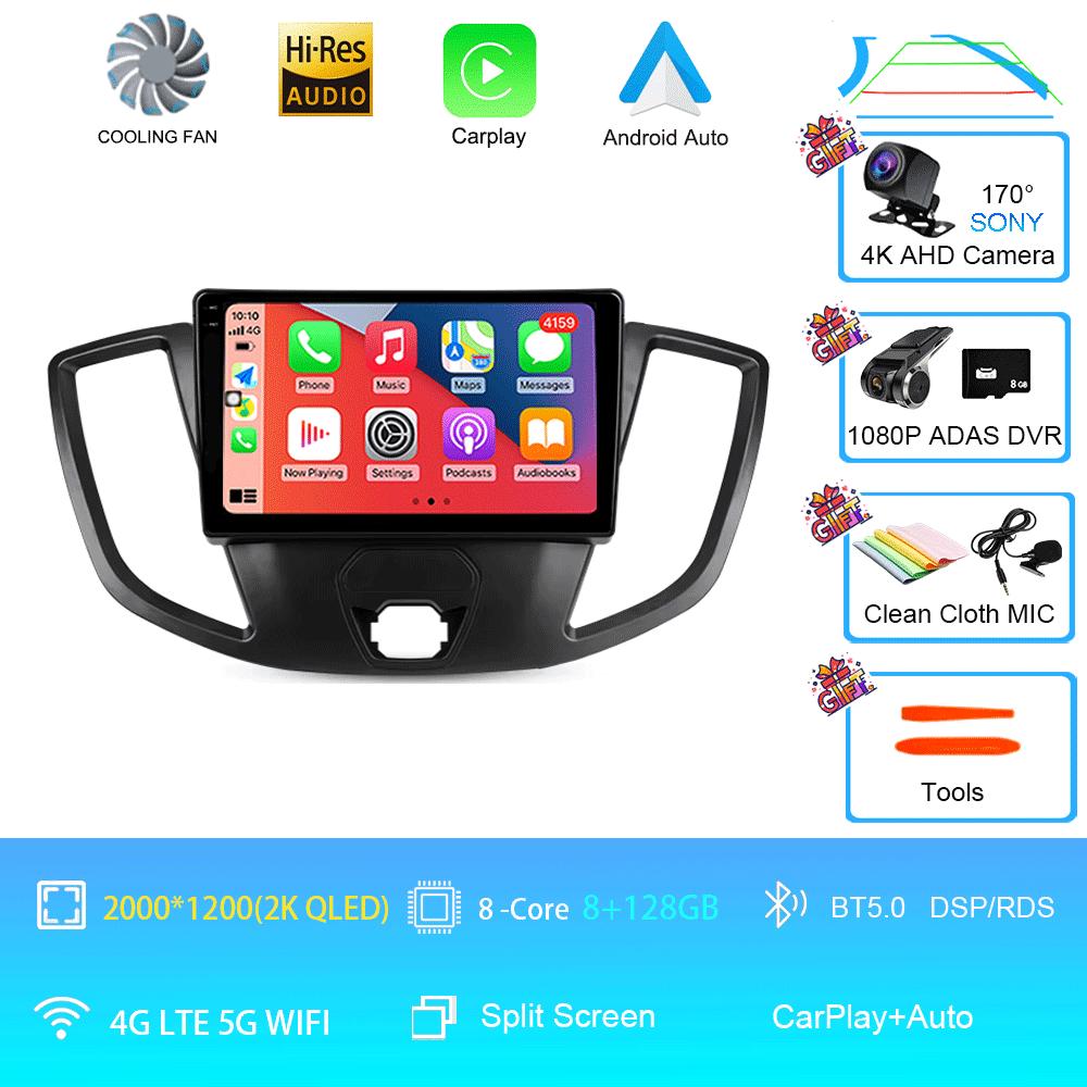 Car Radio Android 14 For Ford Transit 2015 2016 2017 2018 Carplay Multimedia Video Player GPS Stereo 2din WIFI+4G BT QLED Screen