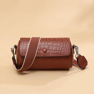 Sac à bandoulière petit en cuir souple à large bandoulière pour femmes Sac à bandoulière nouveau style Sac mère cylindrique à motif crocodile tendance Sac à bandoulière