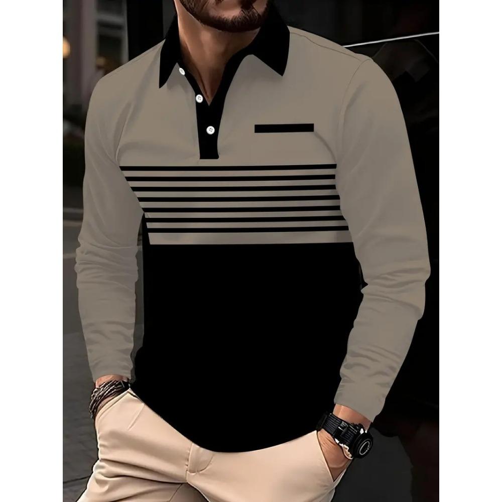 

Мужская рубашка поло с длинным рукавом на пуговицах с 3D цифровой печатью, полосатый свитшот, топ с длинным рукавом 5XL