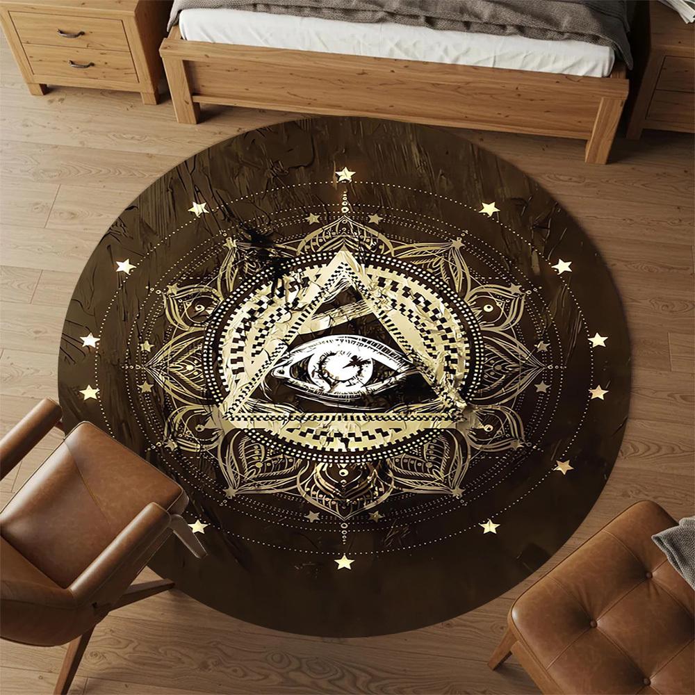 1PC Eye of Providence Sacred Geometry Mystical Symbols Round Chair Mat Area Rug - Non-Slip, Floor Mat for Office, Bedroom,Christmas Gift C0528136