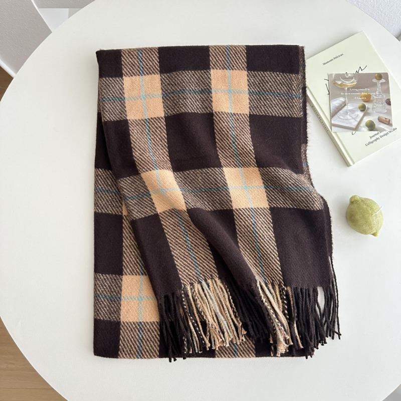New Scarf Female Autumn and Winter Couple Classic Versatile Student Thickened Long Thermal Plaid Shawl Dual-purpose