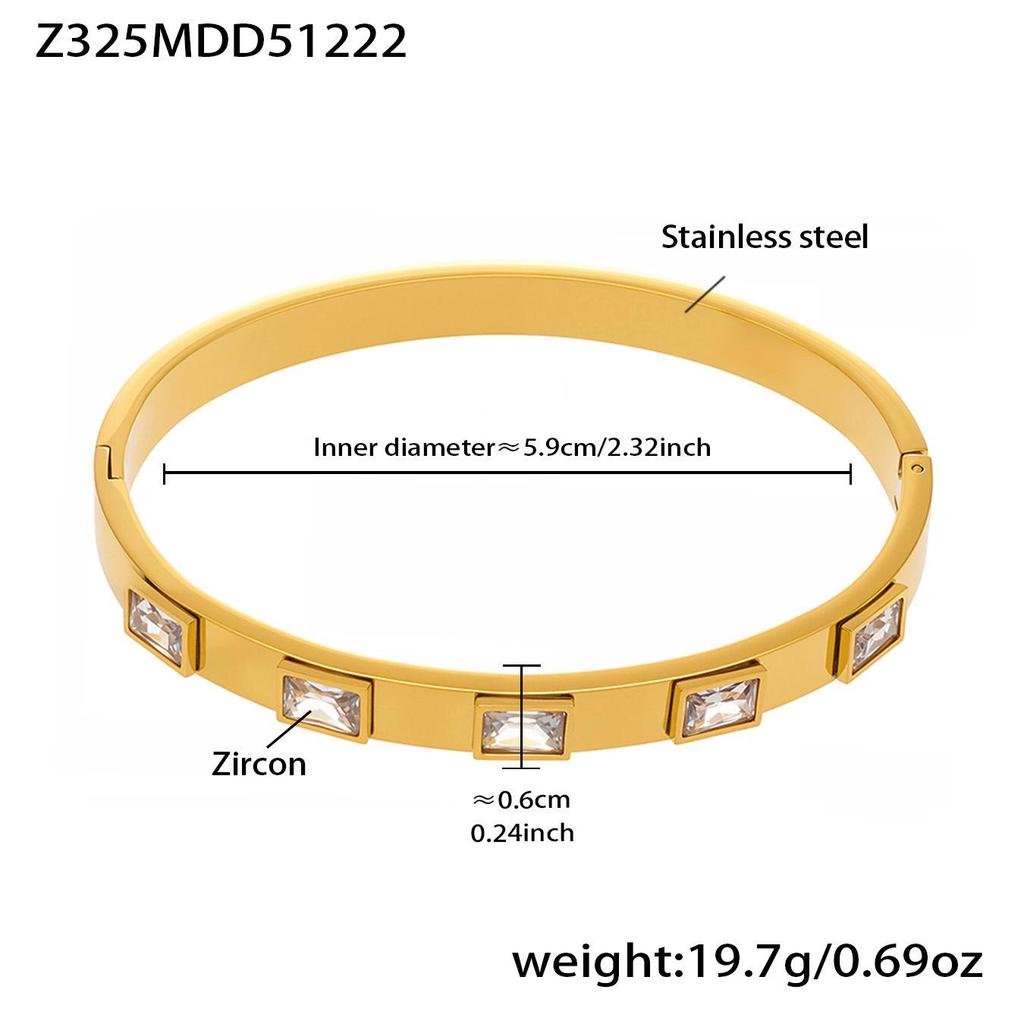 18K Gold-Plated Geometric Zirconia Stainless Steel Bracelet - Versatile, Elegant, Light Luxury Design