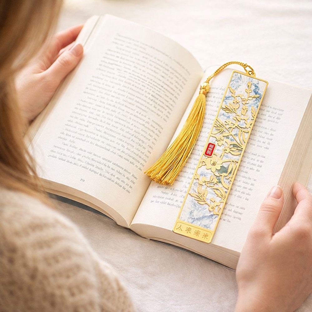 Tassel Pendant Metal Bookmark Pendant Decorative Oil Painting Bookmarks  Student Gift