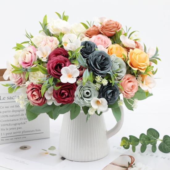 Simulated Roses Artificial Flowers Bouquet Real Touch Fake Roses for Home Wedding Office Decor Faux Silk Flowers All Year Round Bouquet for