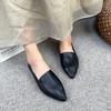 Johnature Retro Women Genuine Leather Pointed Toe Flats Shoes Handmade Shallow Soft Sole Solid Color Slip-on Shoes