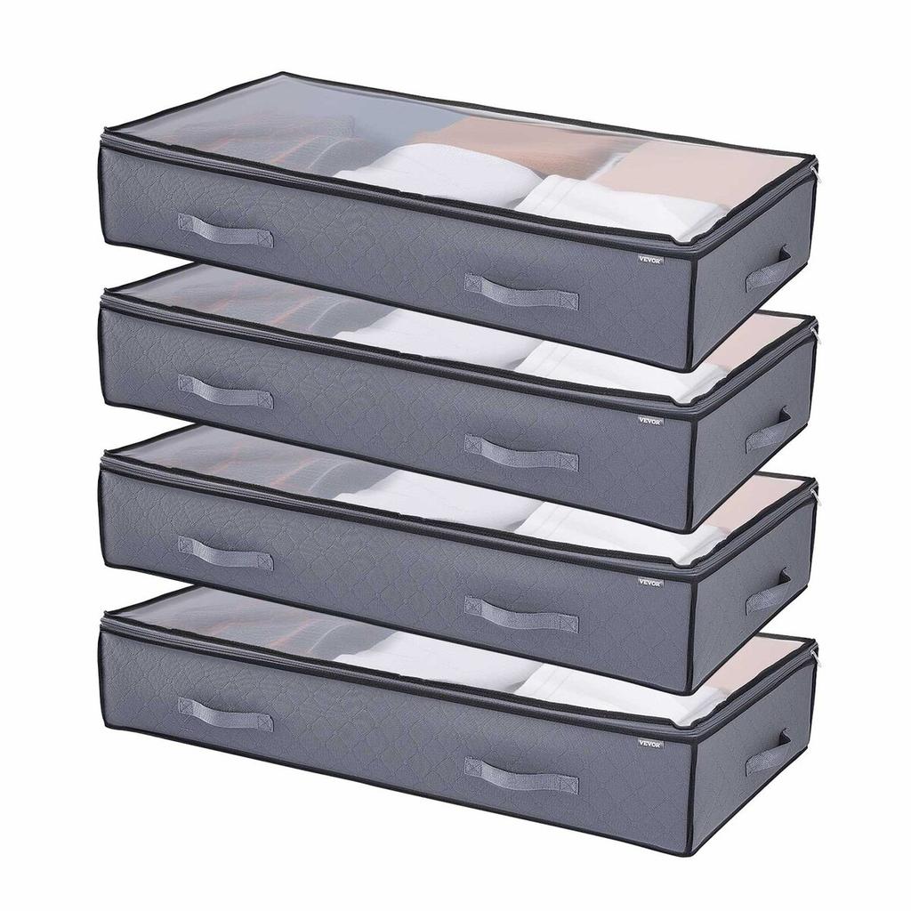 Under Bed Storage with Clear Lids, 996 X 500 X 180 Mm, 90L Large Underbed Clothes Storage Containers, Low Profile Under Bed Drawer Shoe Organizer Bins