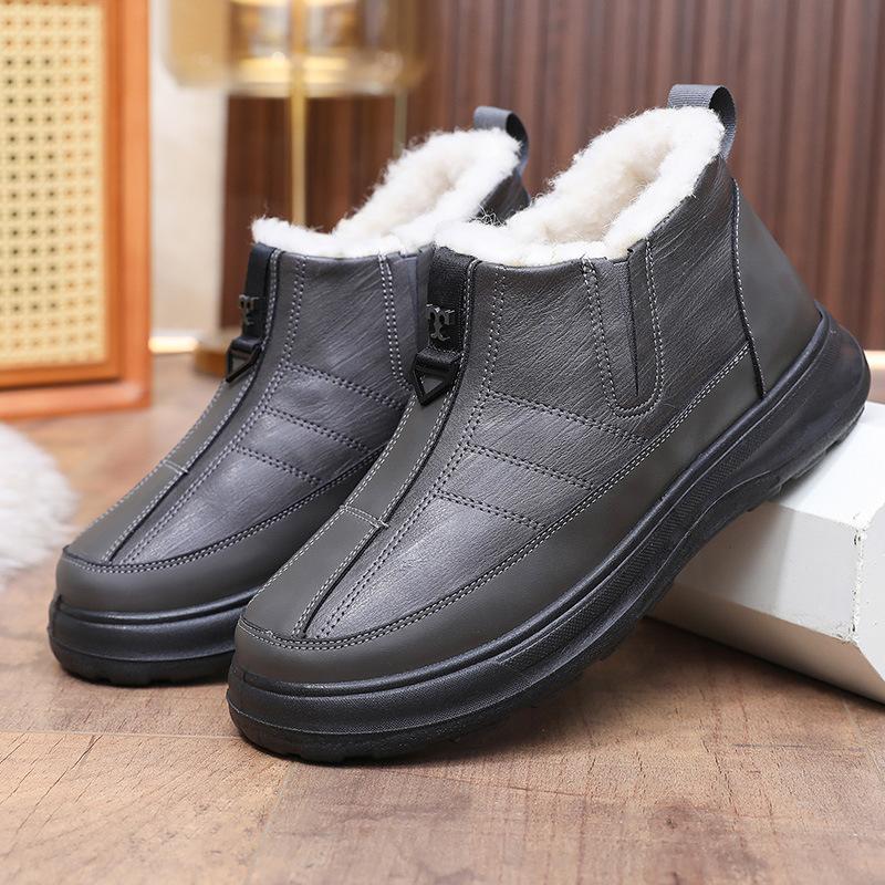 

Cotton shoes men s winter men s velvet thickened snow boots waterproof and non-slip sheep wool one-pedal warm cotton boots customization 45 серый