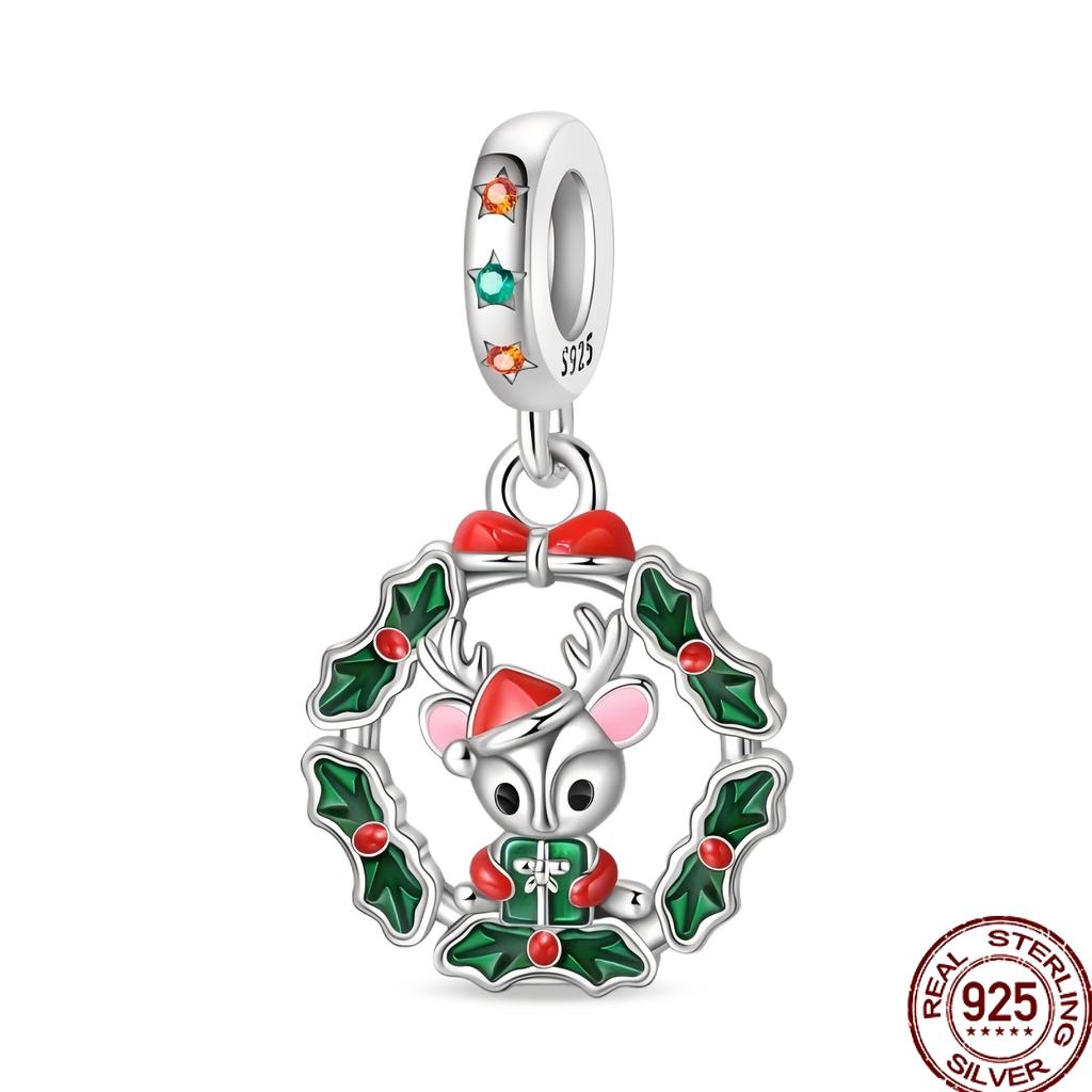 Christmas Party Copper Cute Elk Santa Claus Christmas Tree Pendant Beads Fit Bracelet Women Gift Charms For Jewelry Making