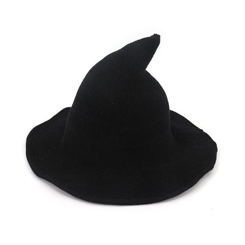 

Винтажная шляпа ведьмы на Хэллоуин, шерстяная вязаная шляпа для вечеринки, маскарада, украшения для фестиваля, аксессуары чёрный
