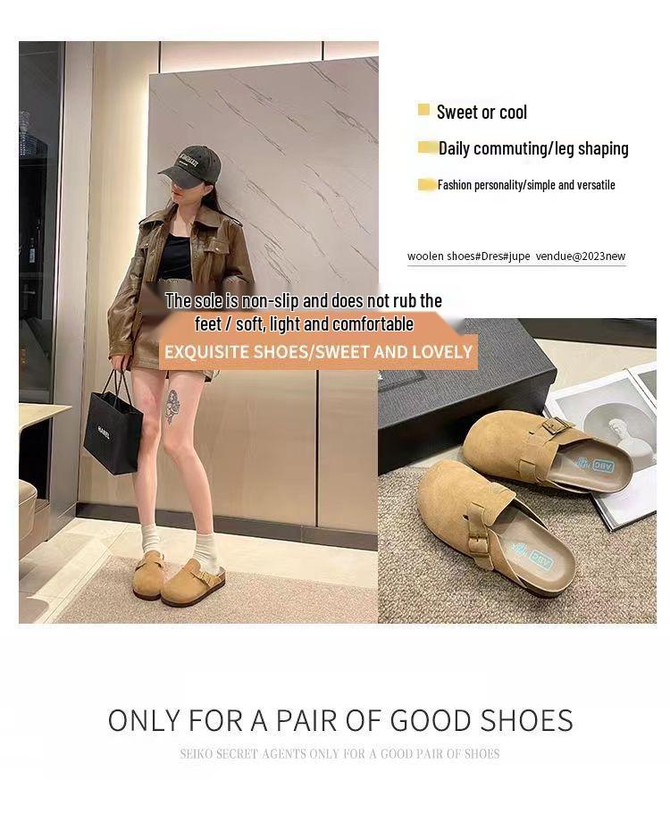2024 British-Style Women's Birkenstock Closed-Toe Half-Slippers: Thick-Soled, Slip-On Shoes for Spring and Autumn Outdoor Wear
