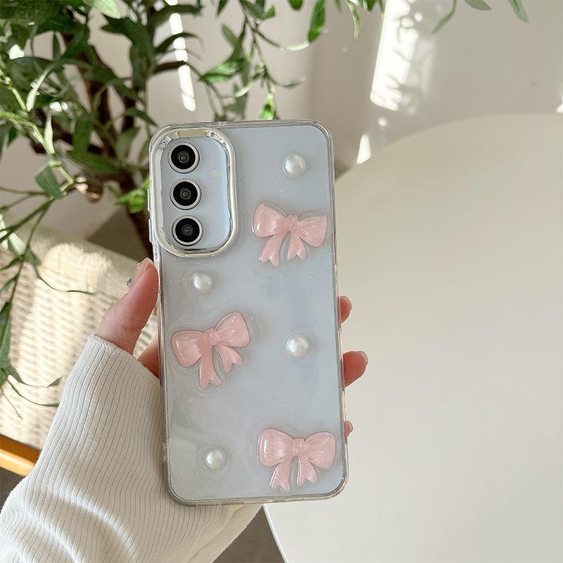 

Small Fresh Glitter Transparent Bow Pearl Mobile Phone Case For Samsung S25Ultra Epoxy S24 Girl A07 Samsung a16