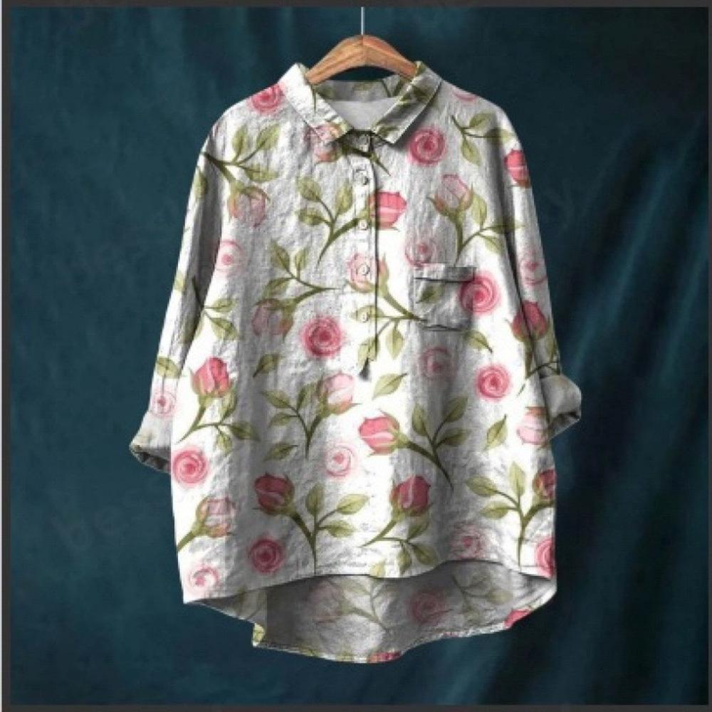Stampa Floreale Vintage Deliziosa Camicia Casual in Lino