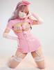 Miccostumes Women's Nurse Costume, Leather Dress with Open Neckline, Sexy Full Set (Size L, Pink)