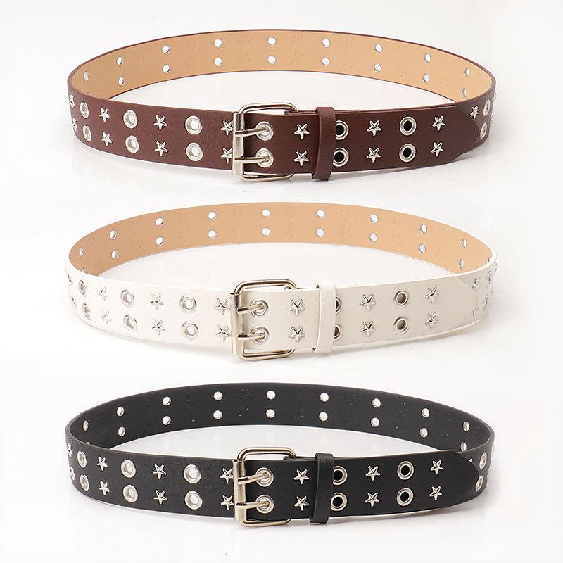 New Air Eye Belt for Women European and American Rivets Versatile Women's Belt Punk Double-row Pin Buckle Jeans Belt