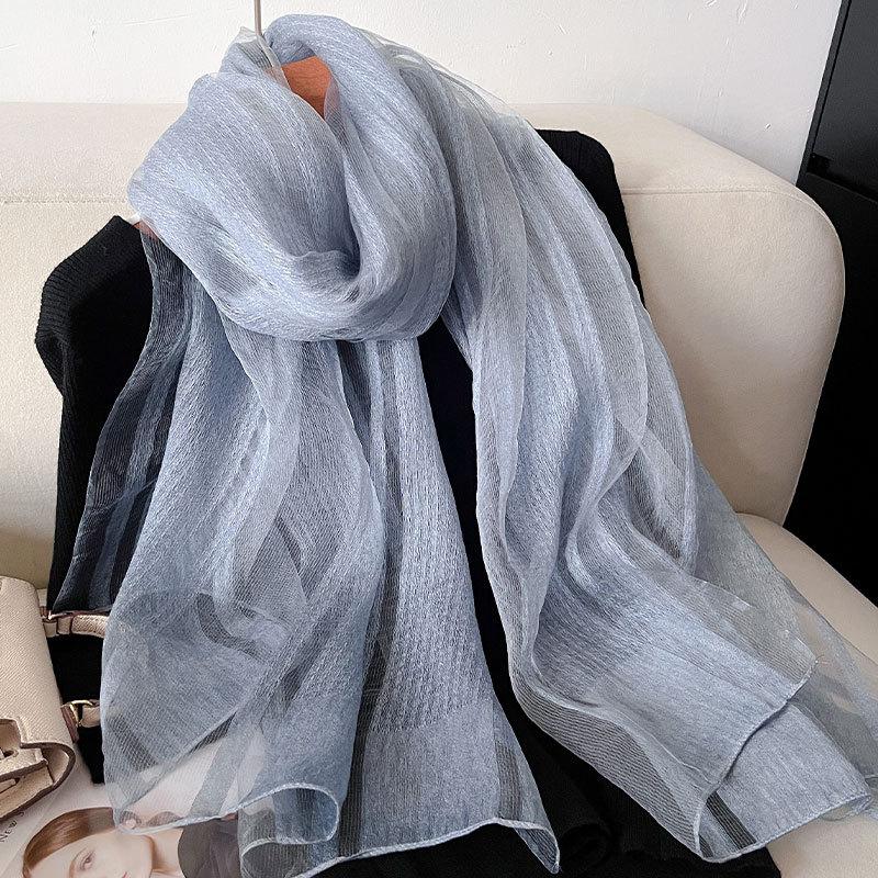 Silk Blended Light and Thin Yarn Women's Spring and Summer Sunscreen Shawl Silk Scarf Versatile Decorative Long Scarf Elegant Fashion Scarf