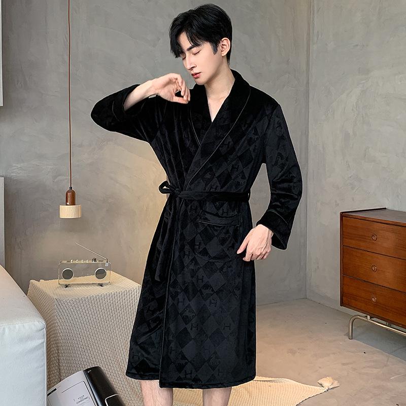 

Мужской велюровый халат Sea Island с флисовой подкладкой - Осень/Зима Большой размер Домашняя одежда Пижама Large