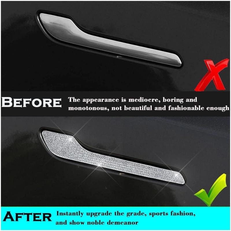 For Tesla Model 3/Y Accessories Bling Crystal Rhinestone Door Handle Cover Trim Protector Sticker Decal Shiny Diamond 4-packs