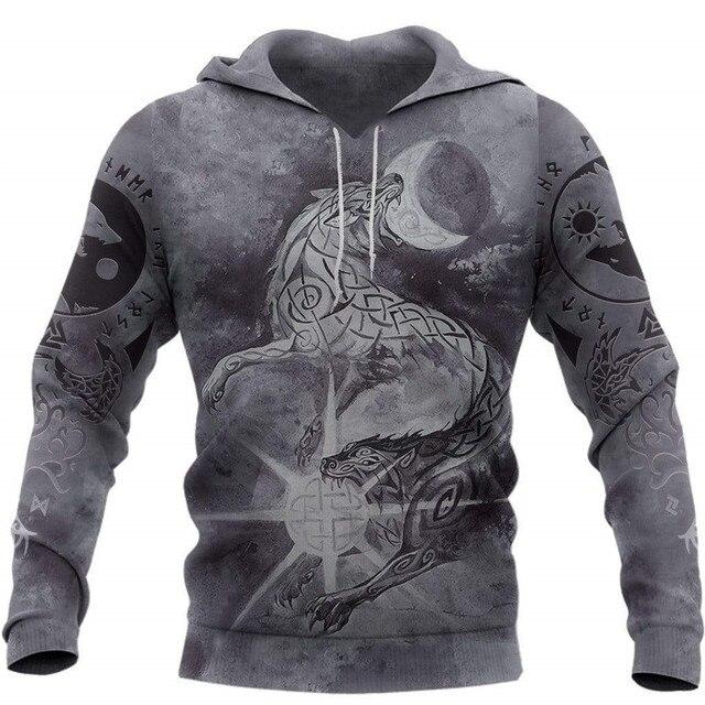 Menn Hettegenser Vikings Odin S Skull 3D All Over Printed Mote Hettegensere Unisex Høst Casual Dame Streetwear Pullovere